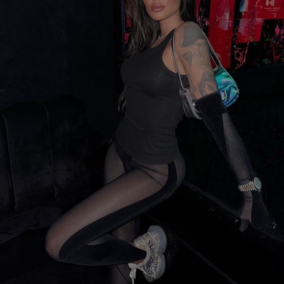 Mugler X Wolford mesh velvet panel stirrup legging pants size medium - Picture 5 of 13